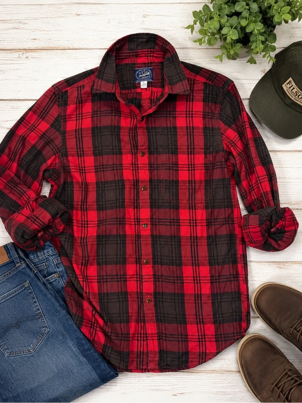 J.Crew Slim Fit Plaid Flannel Shirt Men’s Small Red Black 100% Cotton